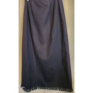 Harve Benard straight lined long gray pinstripe wool fringed dress skirt